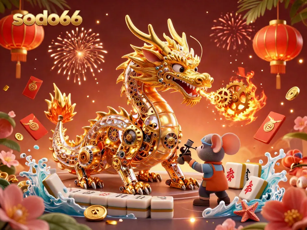 Experience the thrilling excitement of sodo66 with a golden dragon and vibrant casino elements.