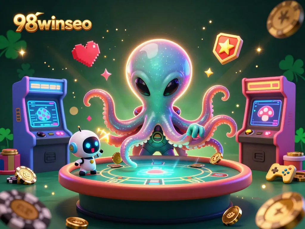Engage in thrilling games at 98winseo with an alien octopus dealer and exciting poker action.