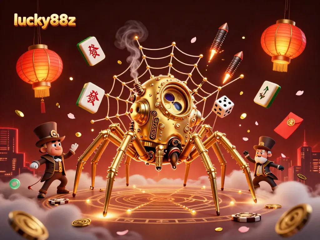 Engage with lucky88z, winning big at a vibrant online casino experience, featuring steampunk elements and exciting game symbols.
