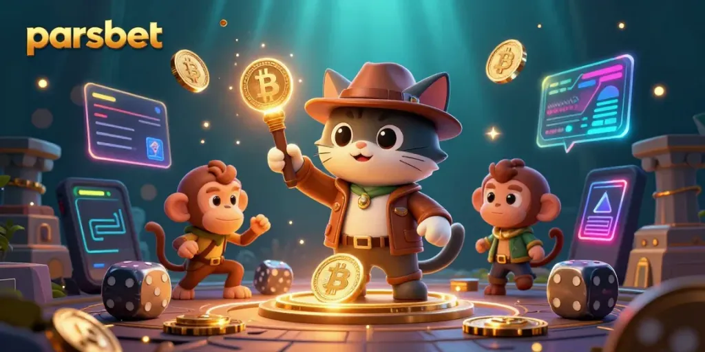 Experience thrilling casino adventures with parsbet in this vibrant 3D scene.
