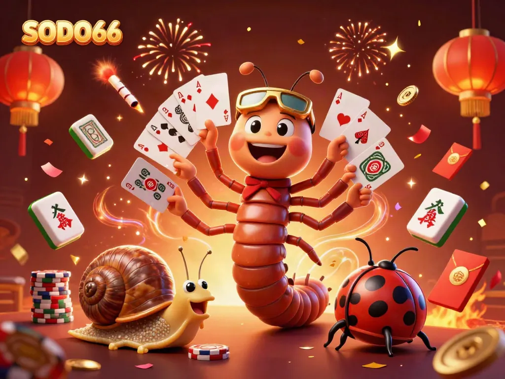 Experience engaging gameplay at SODO66 with dynamic casino elements, vibrant colors, and characters interacting.