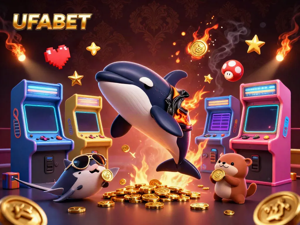 UFABET showcases entertaining gaming action with animated sea creatures holding golden coins in vivid scene.