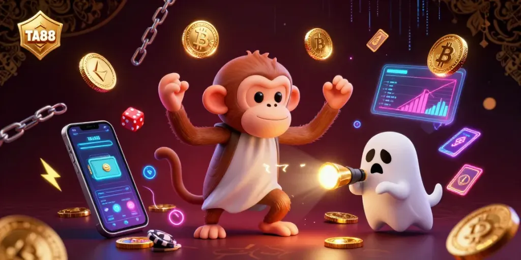 Experience high-energy casino action with TA88, featuring a playful poltergeist monkey and a curious puppy.