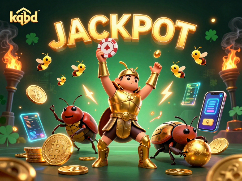 Experience the intense thrill of kqbd with 3D characters celebrating a jackpot victory.