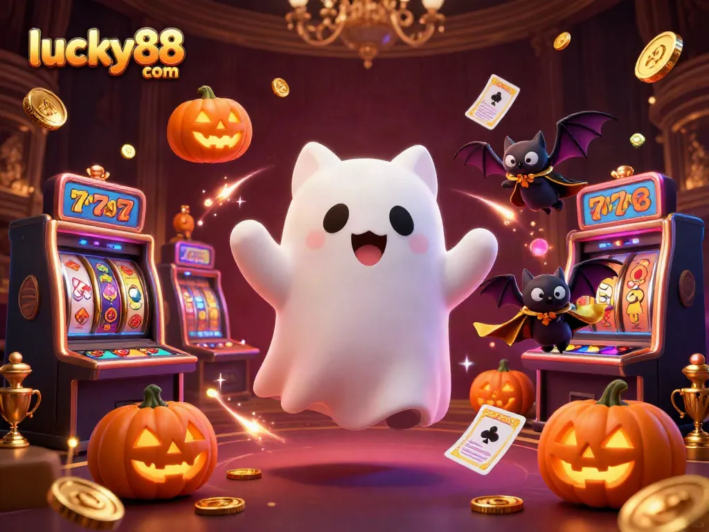 Experience the thrill of winning at lucky88 com with a ghost cat in a vibrant casino.