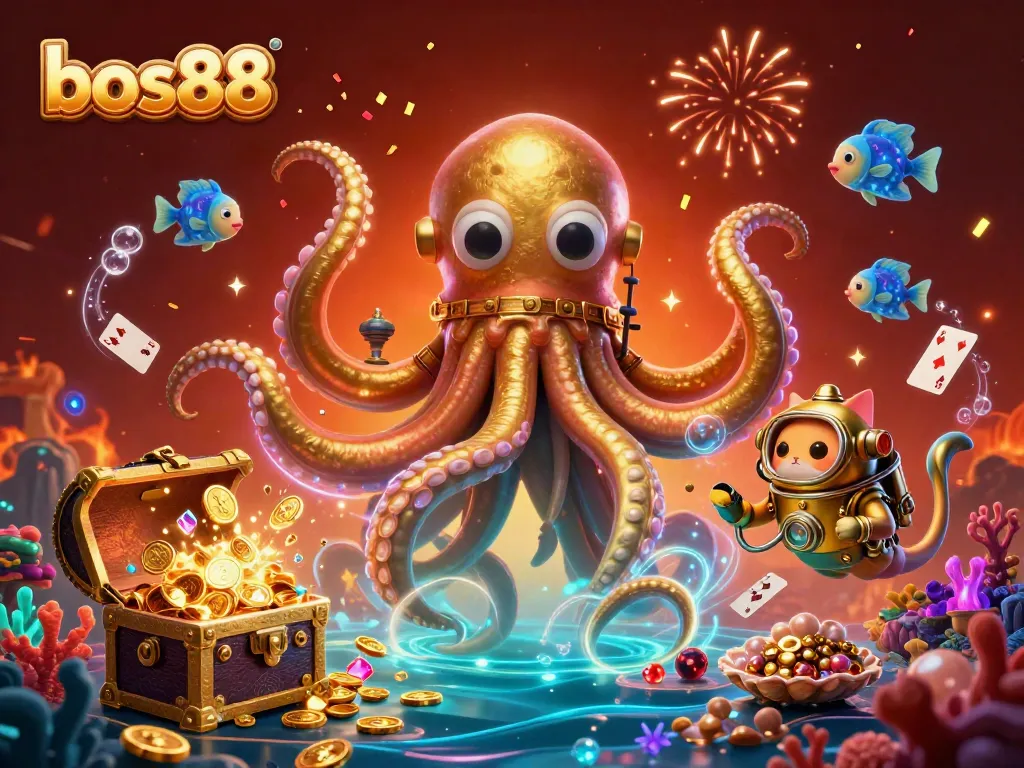 Join the excitement of gambling with bos88 featuring a kraken, diving cat, and enchanting deep-sea elements!