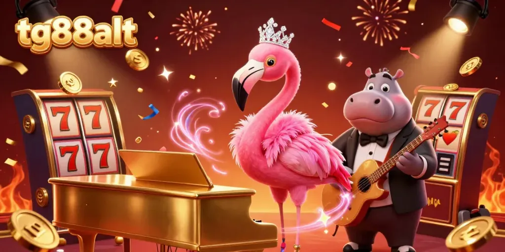 Experience winning excitement at tg88alt with vibrant casino characters, gold coins, and festive atmosphere.