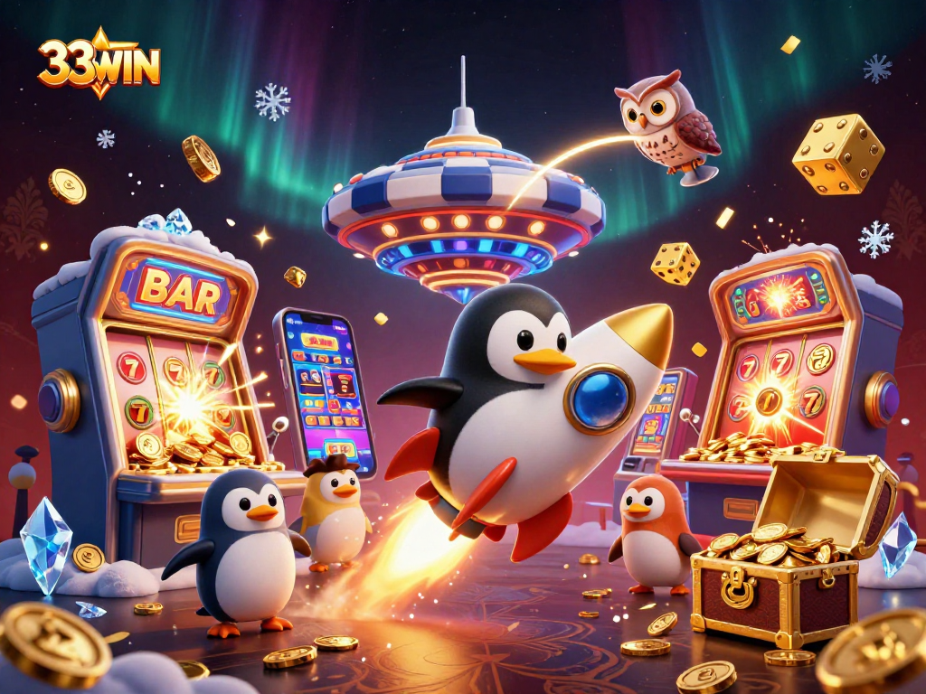 Experience the thrill of winning with 33WIN’s dynamic casino adventure featuring a golden penguin!