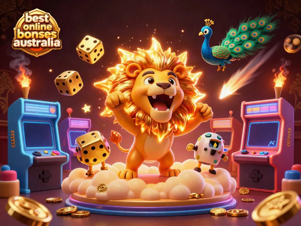 Experience the best online casino bonuses Australia with an exciting 3D casino illustration featuring vibrant game designs.