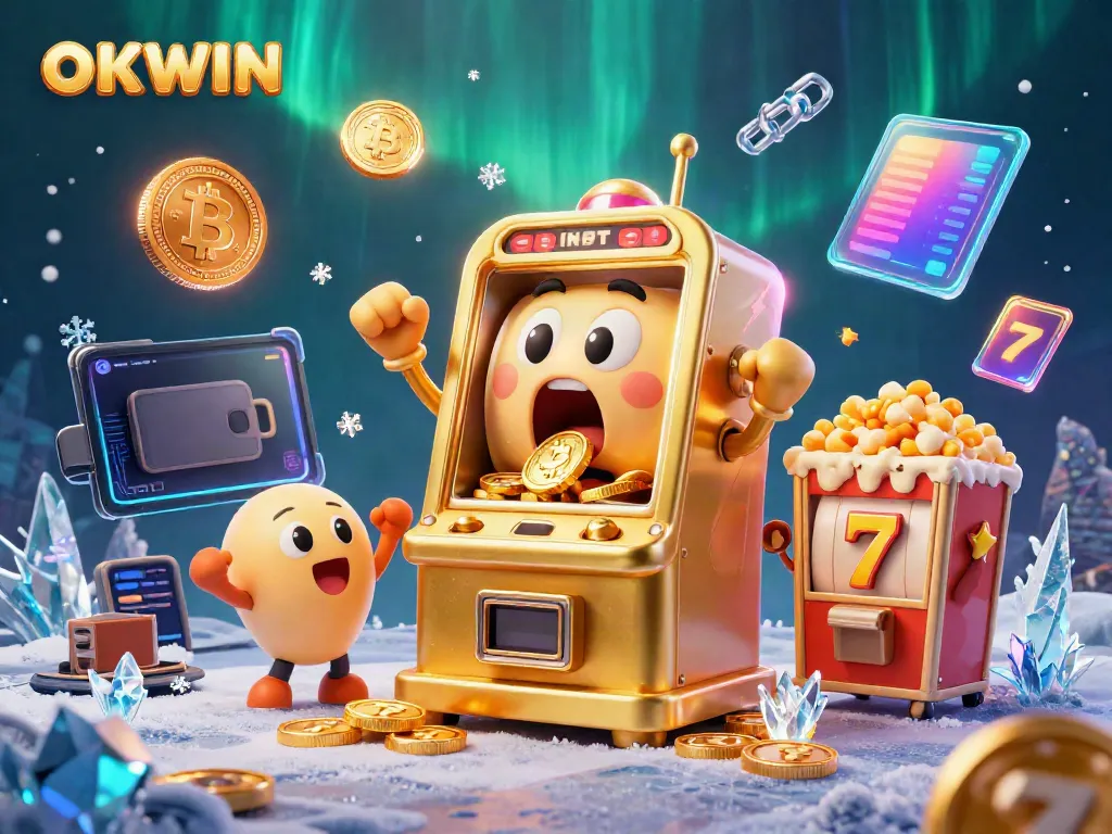 Spin the reels at OKWIN's golden slot machine amidst a dazzling jackpot celebration.