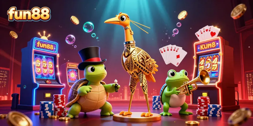 Experience the thrilling action of fun88 with a lively casino scene showcasing slot machines and dynamic characters.