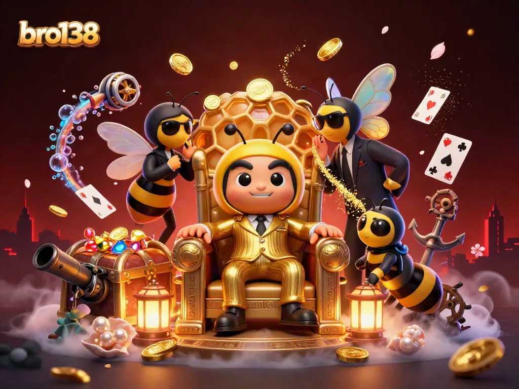 Engage in thrilling gameplay at bro138 with a vibrant bumblebee mob boss surrounded by casino elements.