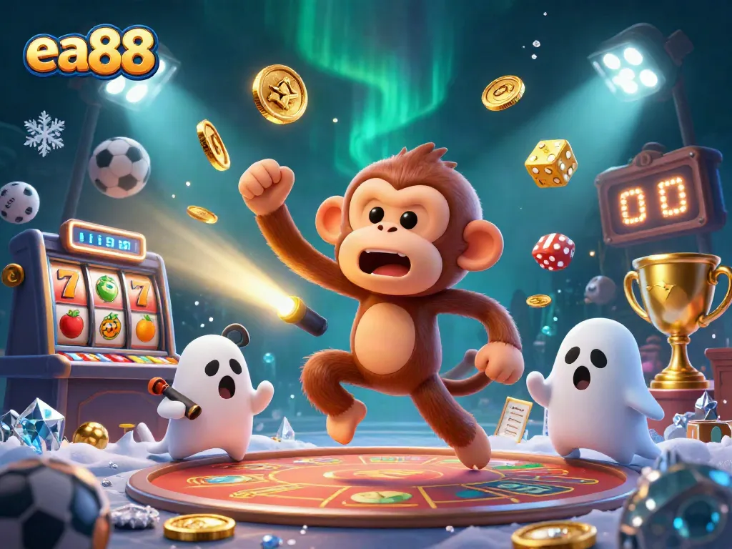 ea88 tham gia vào trò chơi jackpot với các biểu tượng may mắn đang bay quanh.