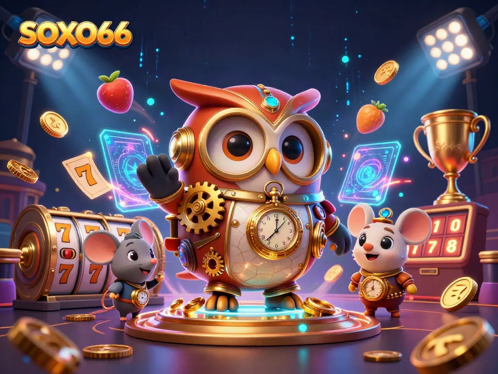 Experience winning moments with SOXO66 in a vibrant steampunk casino scene.