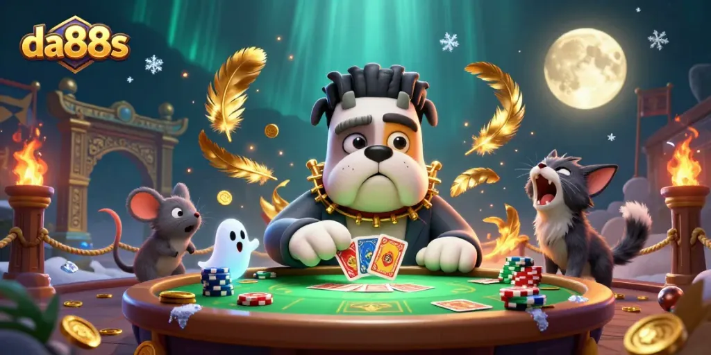 Engage in thrilling action at da88s with the ghostly scene of a bulldog dealer and werewolf kitten.