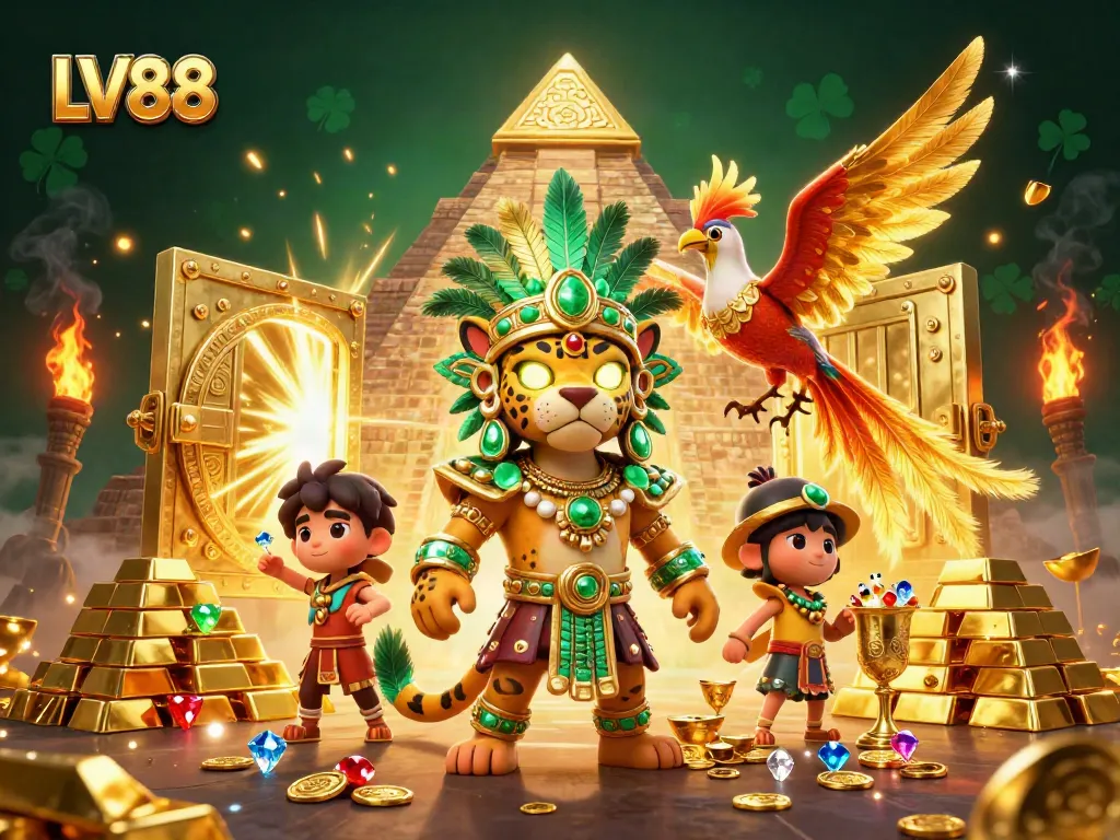Experience thrilling fishing gaming with LV88 at a vibrant casino scene filled with treasures.