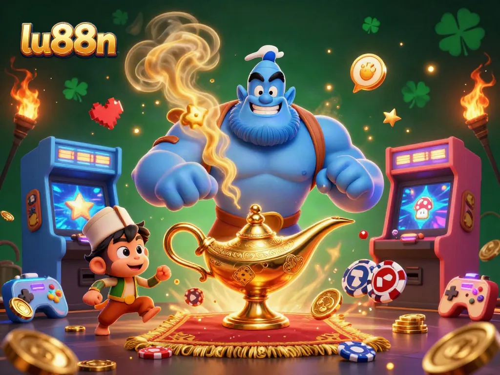 Join the excitement at lu88n by playing vibrant casino games in this colorful 3D illustration.