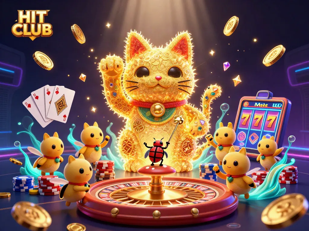 Experience luck and excitement with HIT CLUB in this vibrant 3D casino illustration.