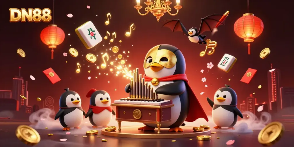 Experience thrilling gaming at DN88 with a vibrant 3D illustration featuring engaging characters and dynamic casino elements.