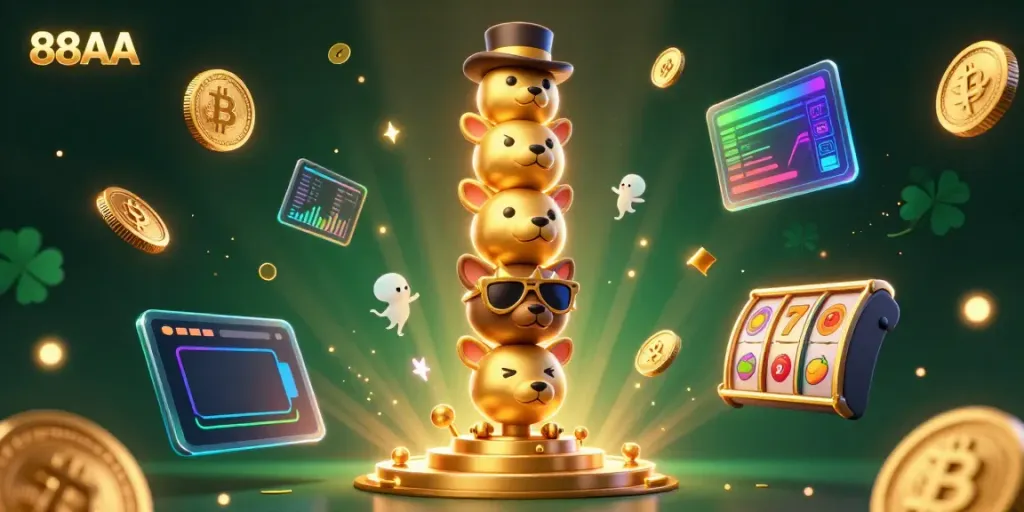 88AA promotes vibrant 3D casino excitement with animated characters and lively gambling elements.