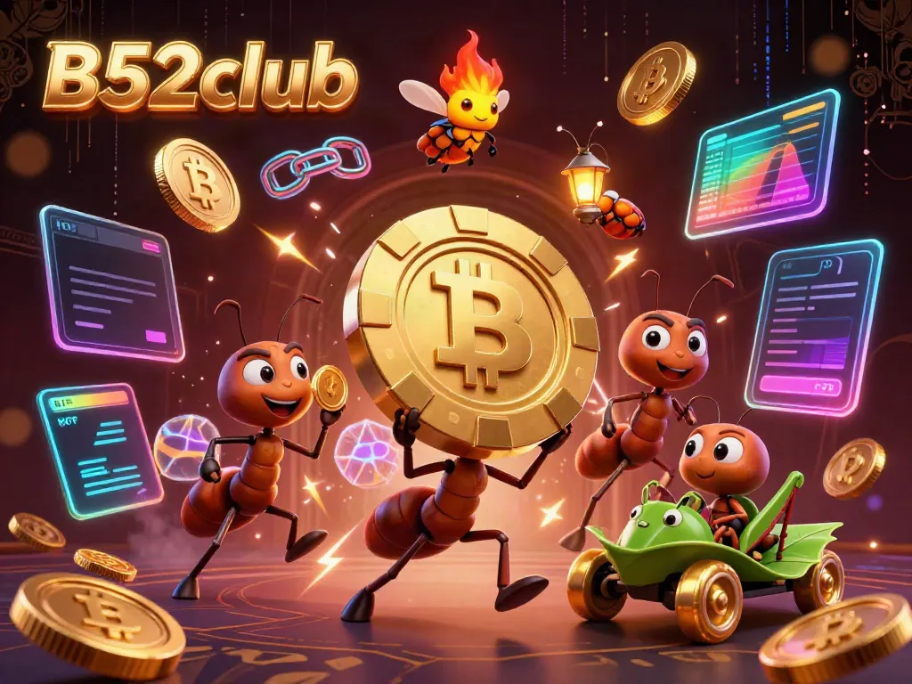 Catch the excitement with B52club's cartoon heist featuring ants and cryptocurrency elements.