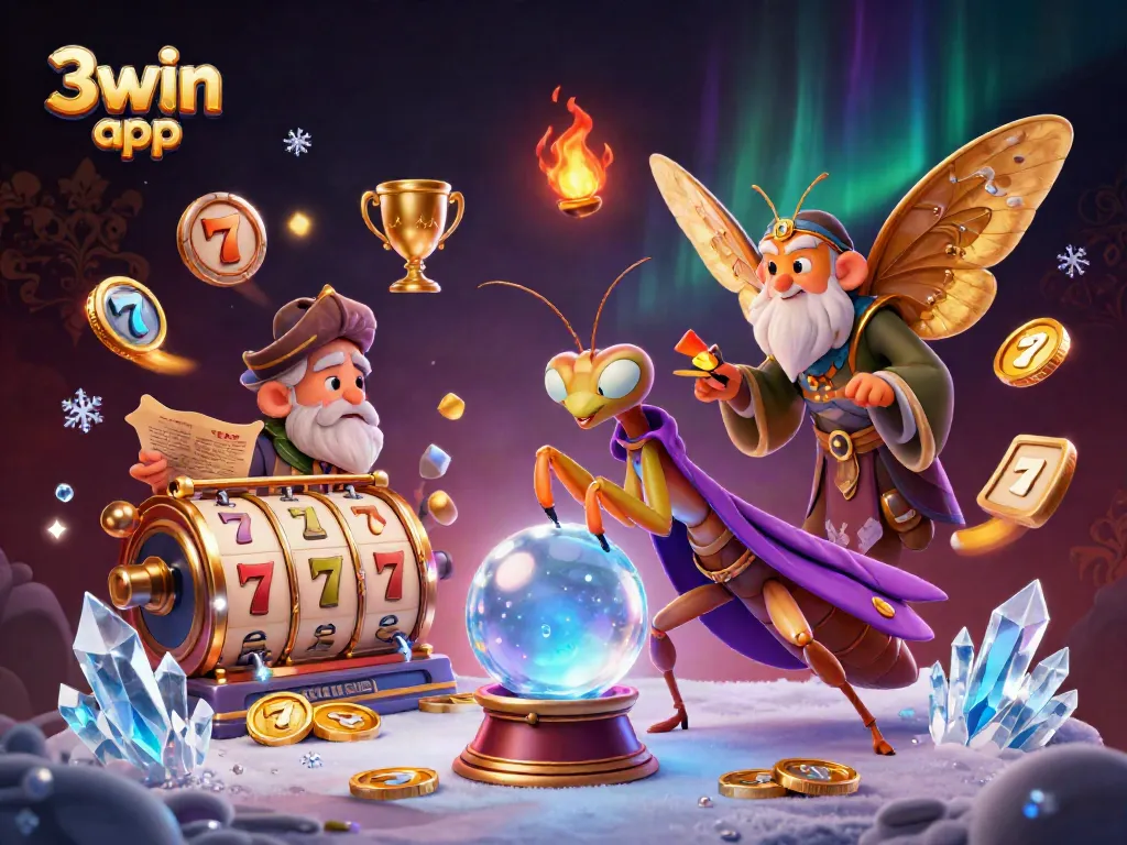 Experience the vibrant excitement of the 3win app featuring a mystical fortune teller in a playful casino atmosphere.