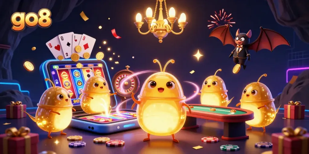 Play exciting games at the go8 casino with glowworms lighting the way through an enchanting atmosphere.