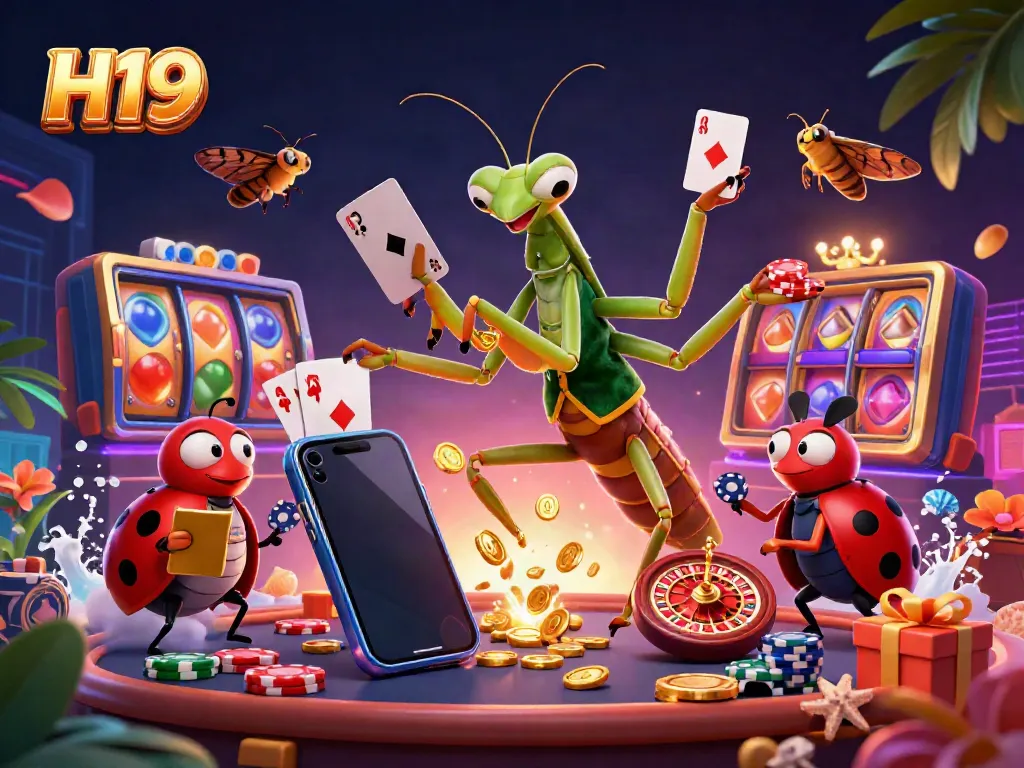 Engage with H19 casino's thrilling experience featuring a vibrant gaming scene with chips and cards.