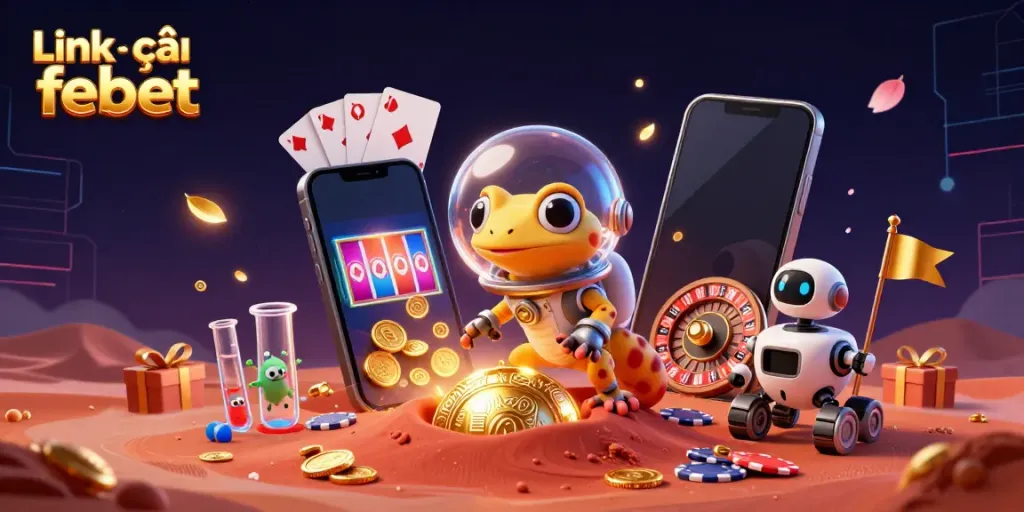 Engage with thrilling gameplay at Link vào febet featuring a Martian gecko discovering a golden casino.