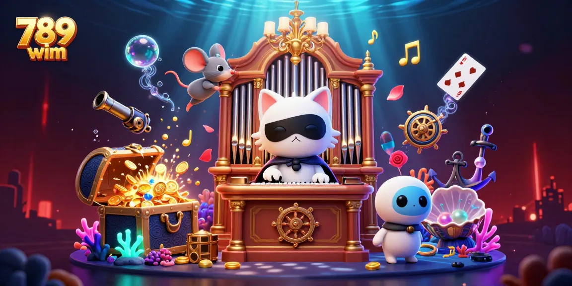 Experience 789 wim with an energetic casino scene featuring cartoon acrobats and magical elements.
