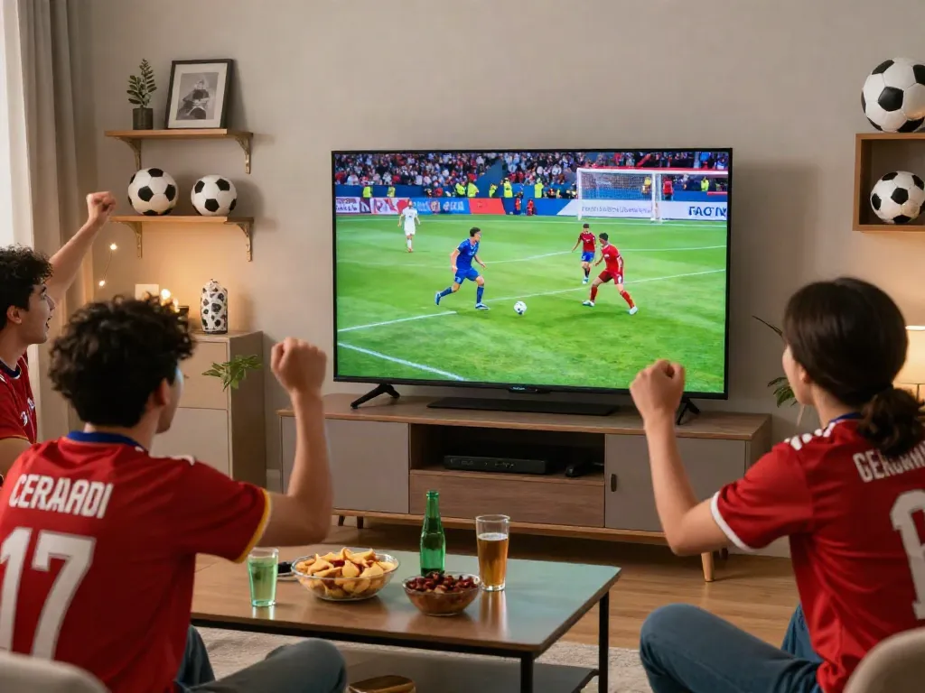 Xoilactv soccer fans watching a live match in their cozy living room.