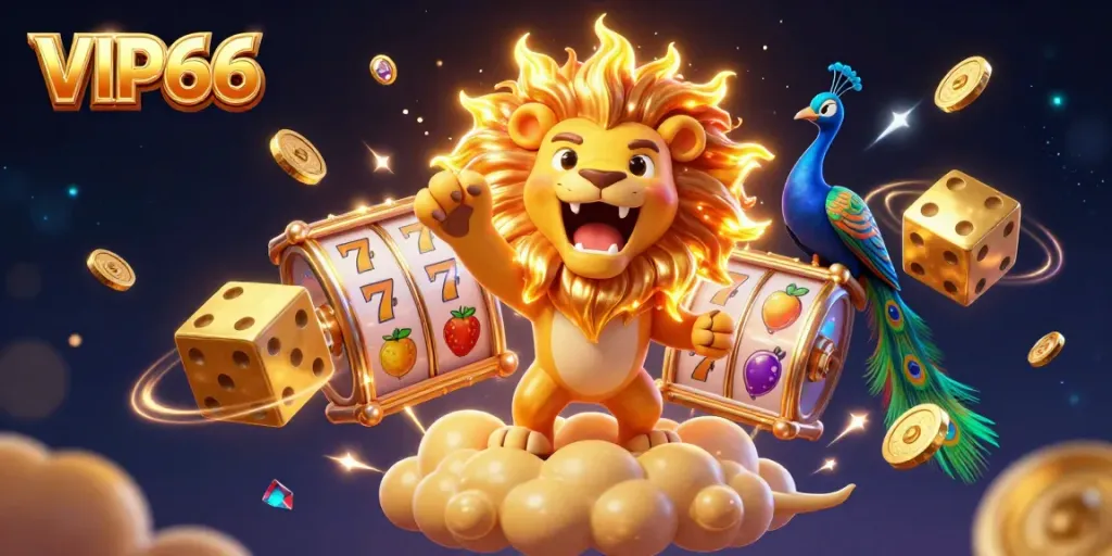 Engage in thrilling games at VIP66, where the golden lion heralds epic slot victories and rich rewards.