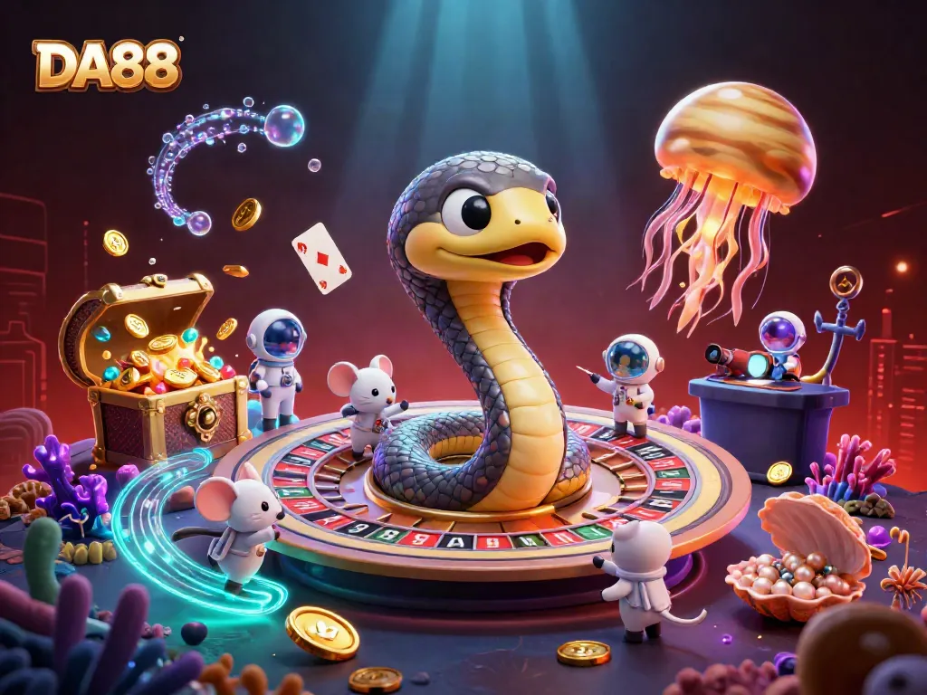 Experience the thrill of DA88 gaming with astronaut mice betting in a cosmic casino.
