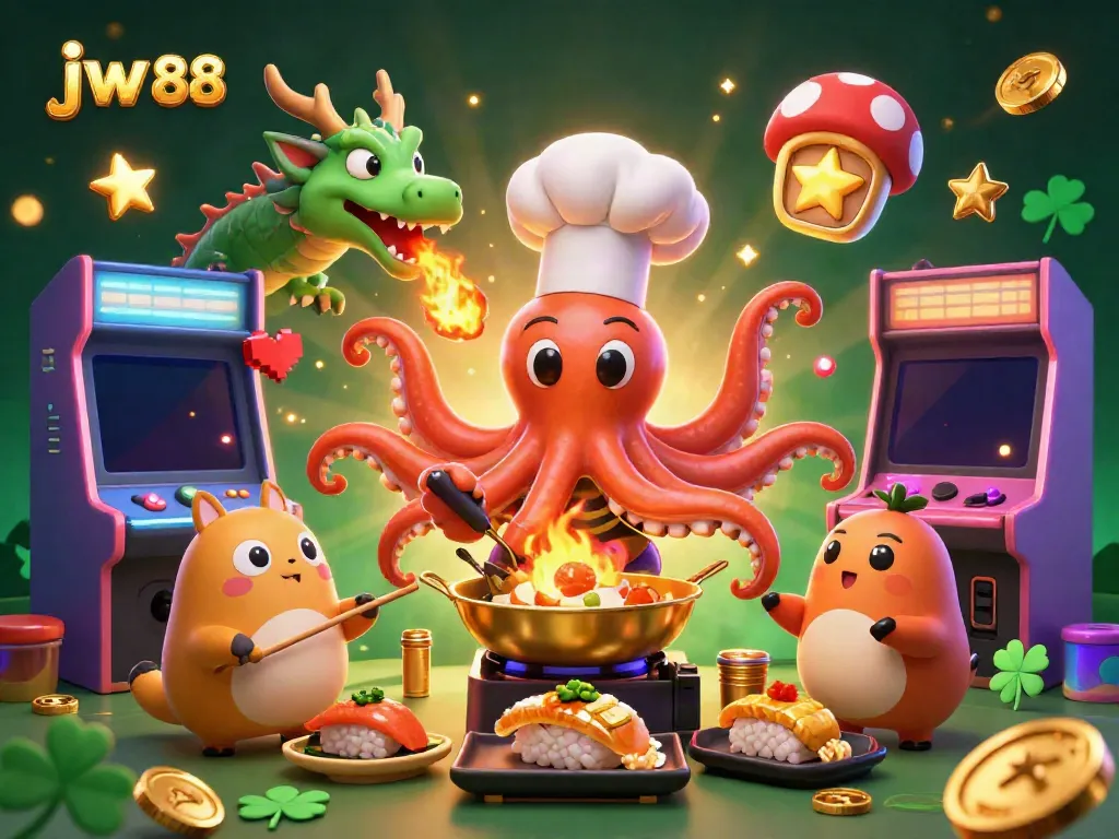 Engage with the vibrant jw 88 casino atmosphere featuring sushi chef octopus and dragon.