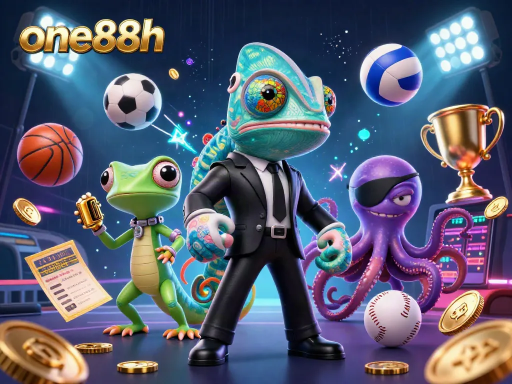 Experience one88h with dynamic sports betting elements in a colorful 3D casino scene.