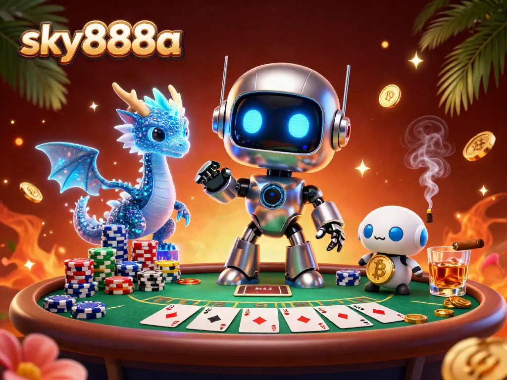Experience the thrill of poker action with sky888a's vibrant illustrations showcasing exciting game elements and characters.