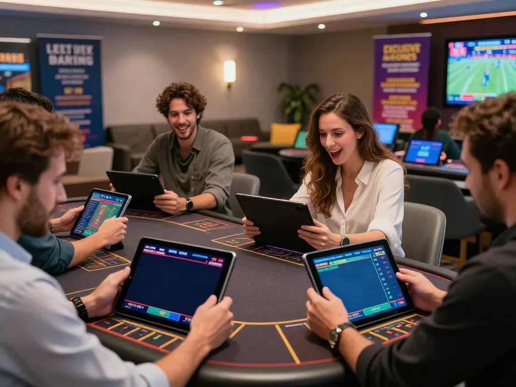 vin88 online gaming scene with diverse players excitedly placing bets on sports and casino games