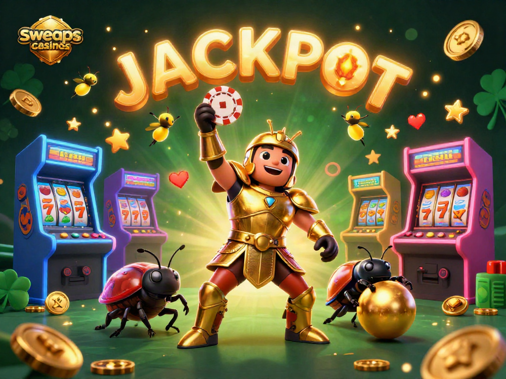 Engage in sweeps casinos excitement with our dynamic 3D illustration featuring a victorious beetle champion.