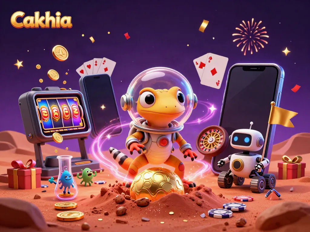 Experience Cakhia's exciting casino adventure with a Martian gecko discovering a hidden golden casino on Mars.