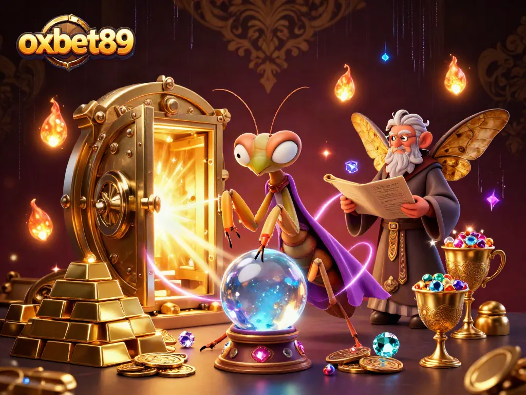 Experience the rich gambling world of oxbet89 with a mystical scene of fortune tellers surrounded by treasure.