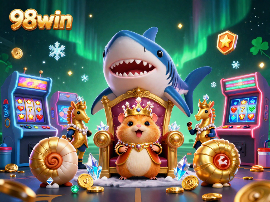 Engage in epic gameplay with 98win's vibrant casino scene featuring a golden hamster king!