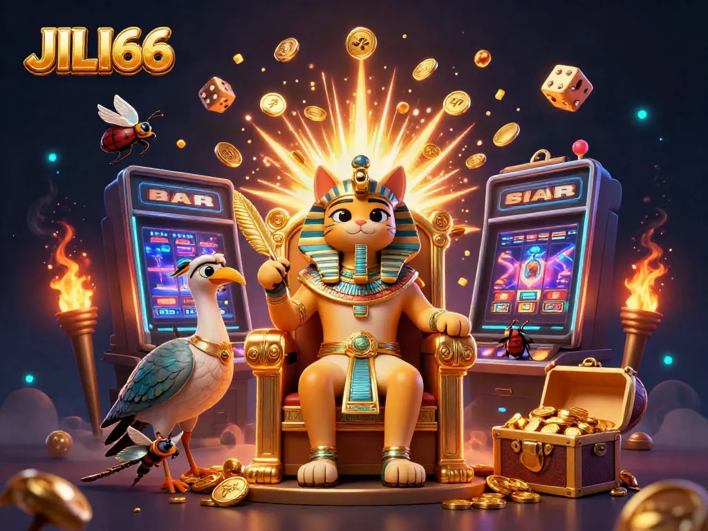 Experience JILI66 with a vibrant 3D cartoon scene featuring slot machines and casino games bursting with excitement.