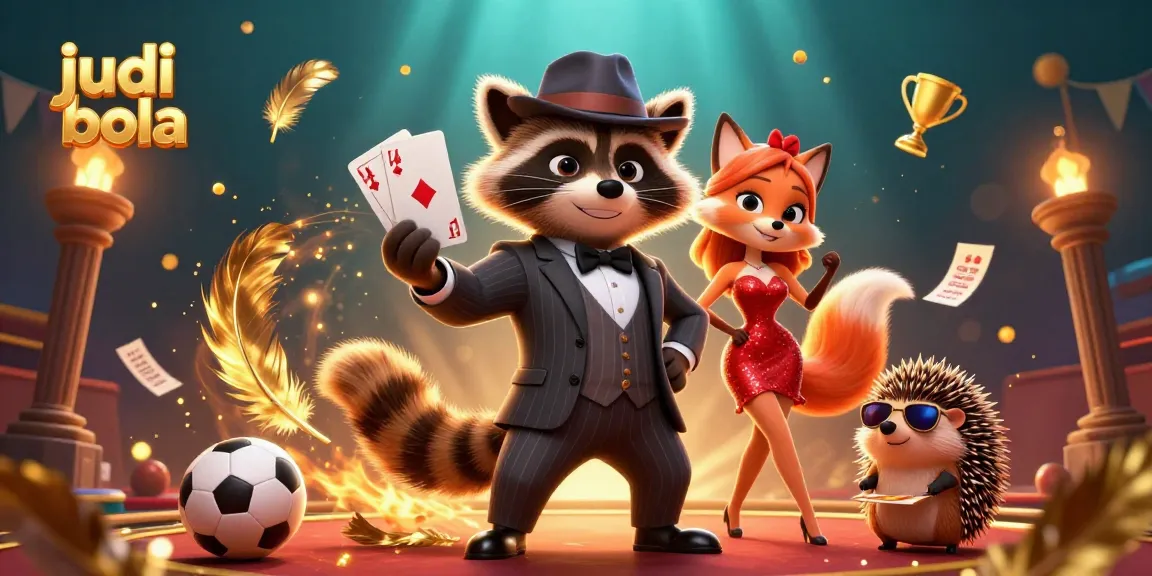 Engage in judi bola action while enjoying thrilling sports betting with raccoon, fox, and hedgehog characters.
