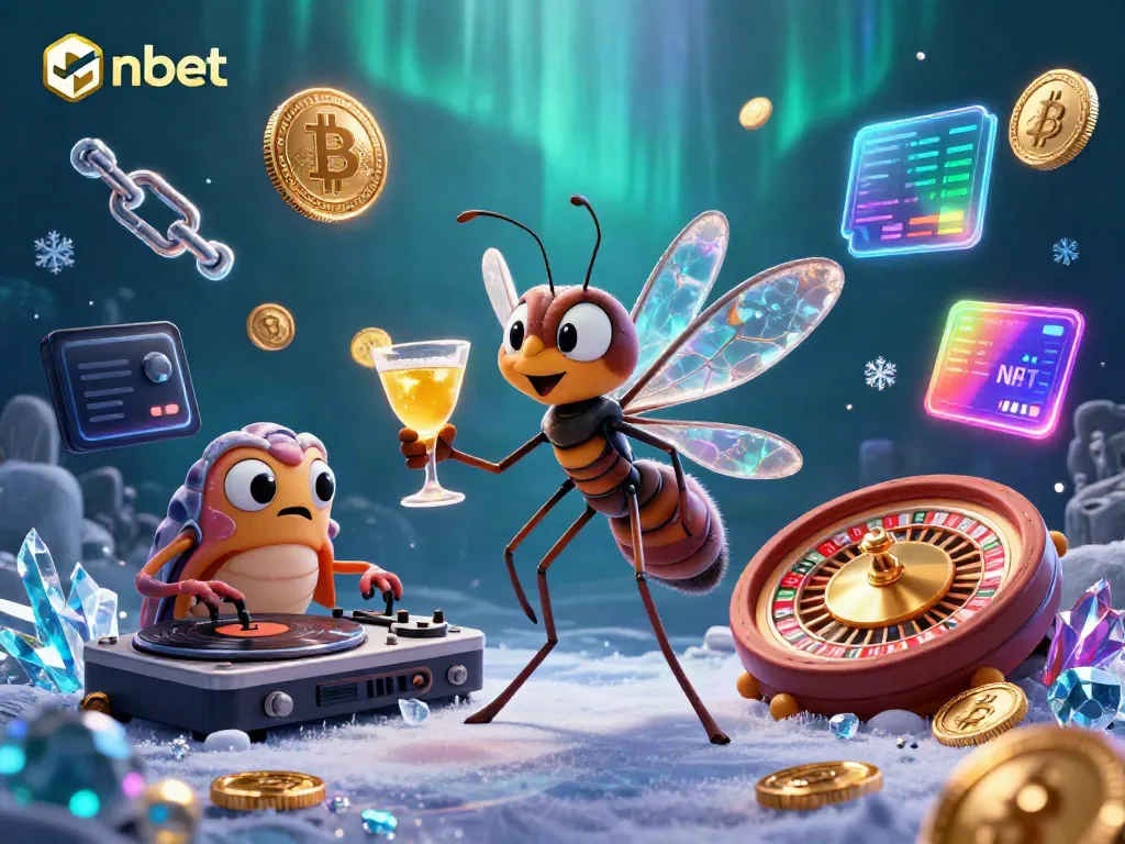 Experience the excitement of nbet with a 3D cartoon scene showcasing casino fun and cryptocurrency elements.