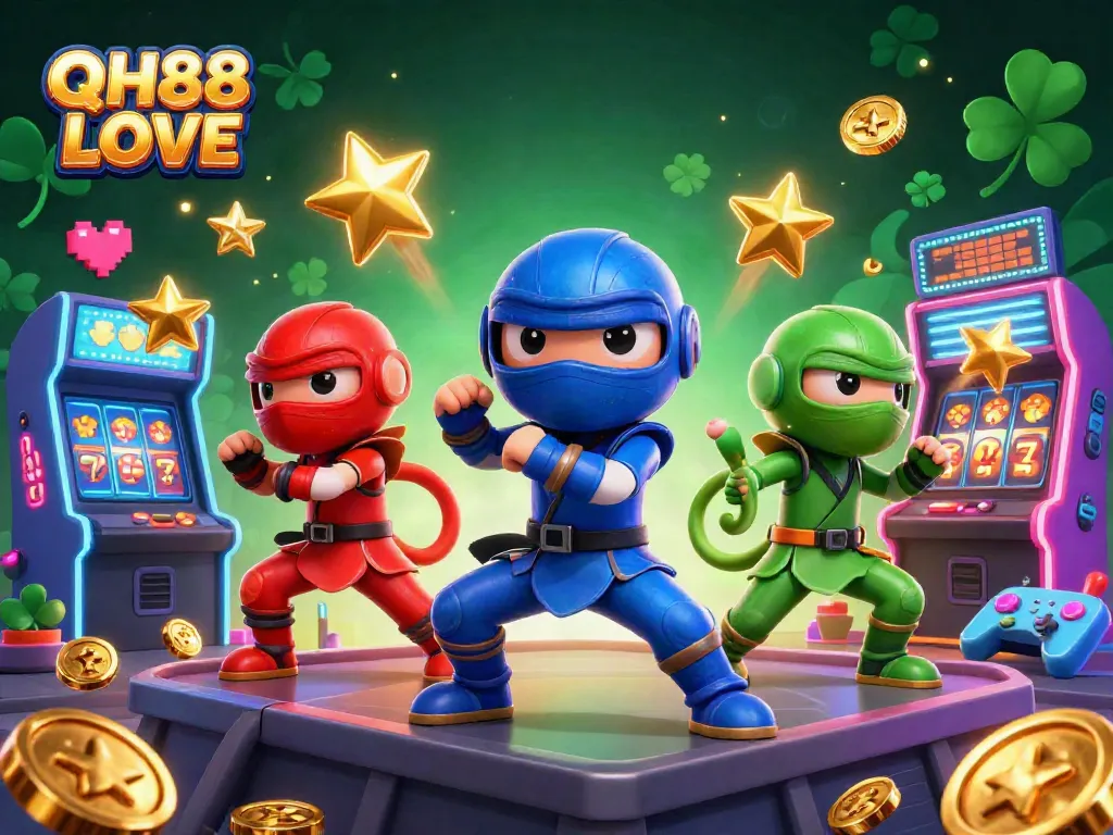 Engage with interactive gaming excitement in QH88 LOVE featuring vibrant chameleon ninjas.