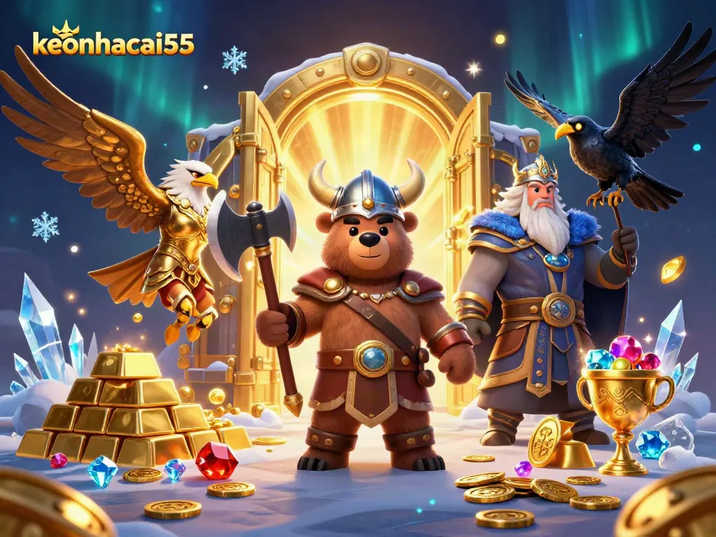 Engage with keonhacai55's vibrant 3D fantasy scene featuring winnings and glory.
