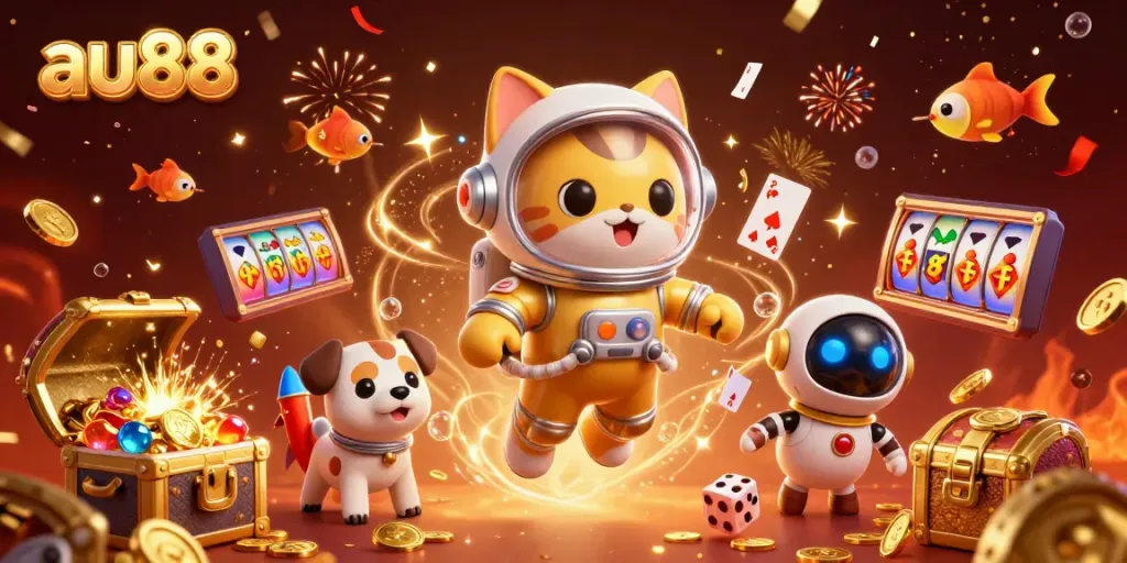 Experience thrilling games with the au88 online casino, featuring colorful coins and dynamic slot machines.