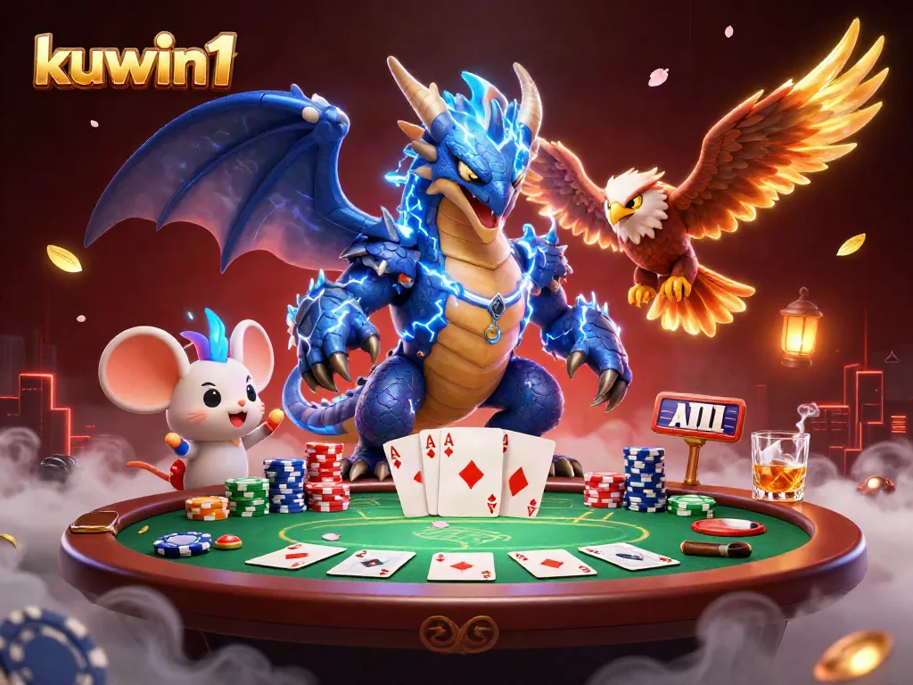 Kuwin1 showcases exhilarating poker action with vibrant casino elements and dynamic characters.