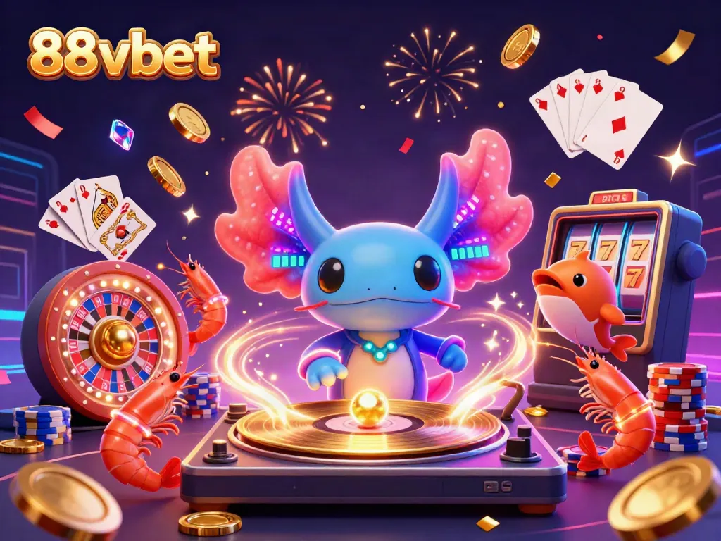 Experience thrilling casino excitement with 88vbet's colorful underwater gaming scene featuring neon characters.