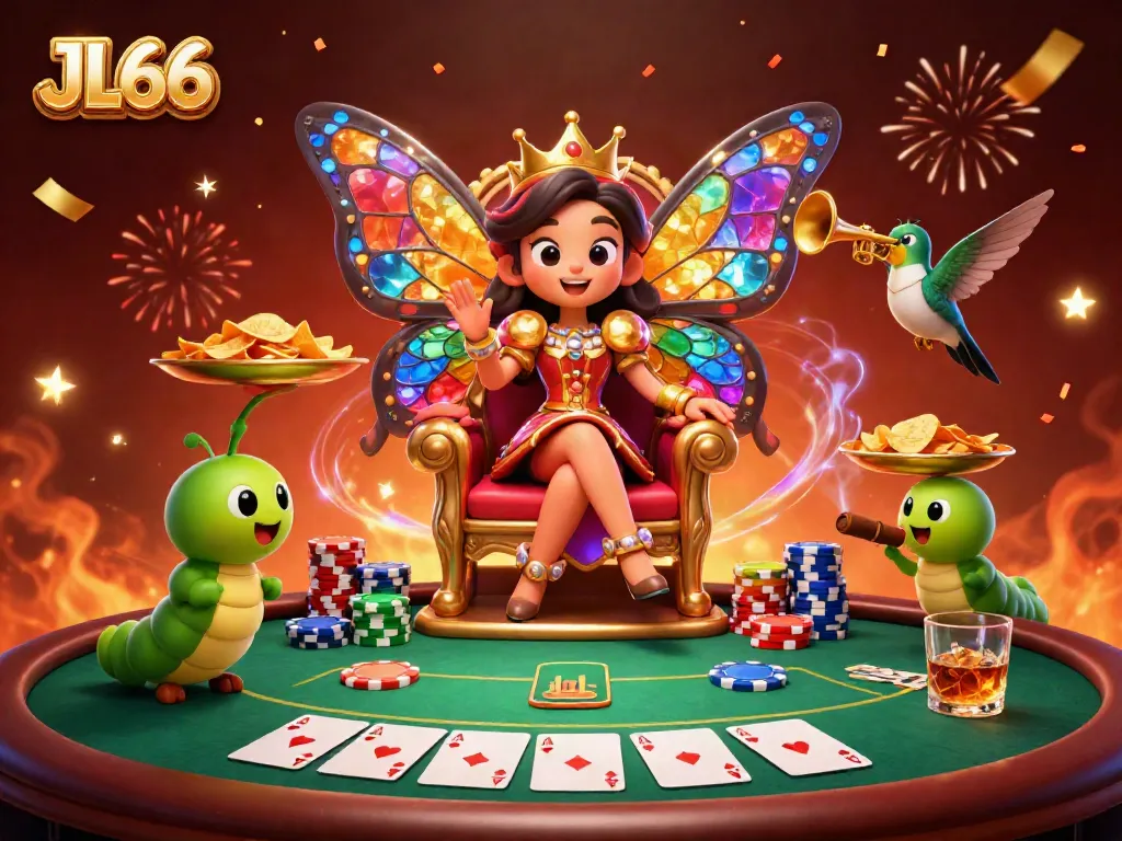 Join the festive gambling scene at JL66 with vibrant characters and casino elements.